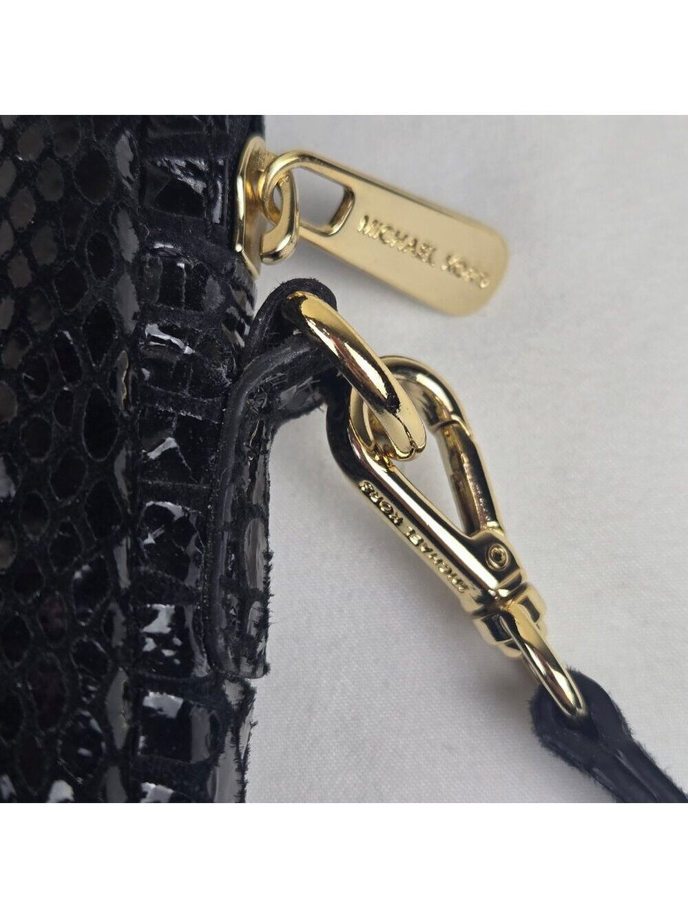 Michael Kors Black Patent Python Embossed Laptop Computer Case Double Zip Strap - Picture 4 of 14